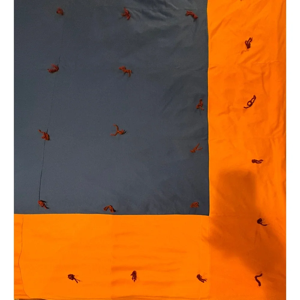 Handmade Patchwork Tied Quilt Orange Burgundy Blue Geometric Block Bedspread
